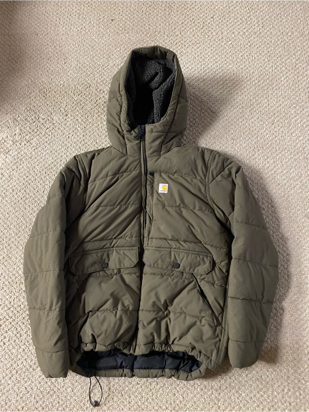 Carhartt Kids Olive Hooded Puffer Jacket